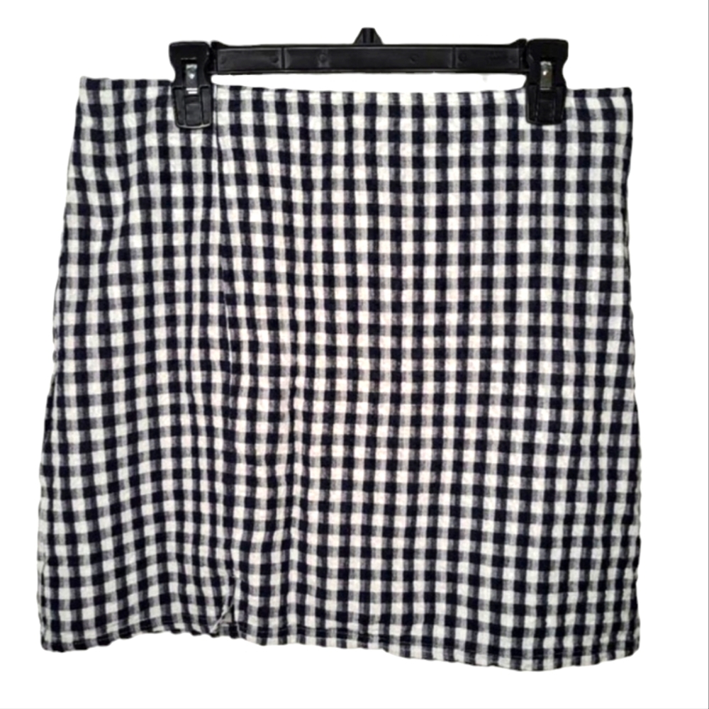 American Eagle Black and White Plaid Linen Blend Skirt Size Large